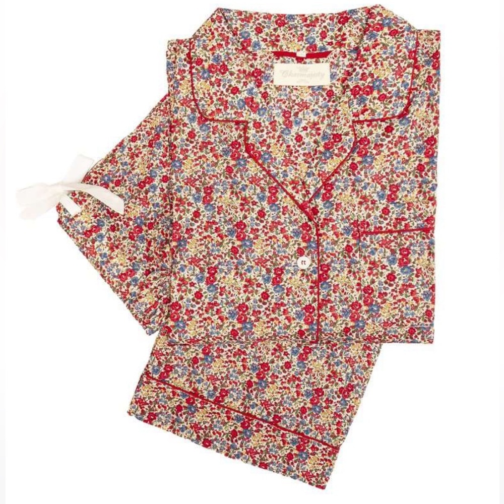 Liberty of London Red Blue Floral Cotton Pajama Set